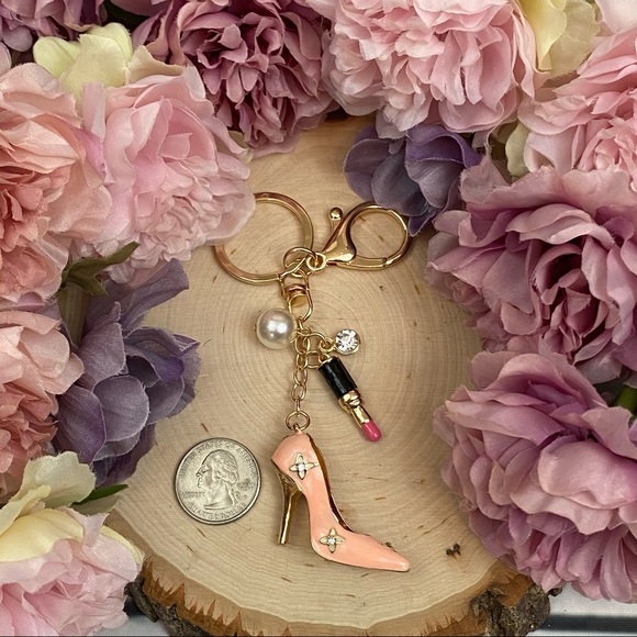 Glam Keychain with Pink High Heel Shoe & Lipstick - Picture 14 of 15
